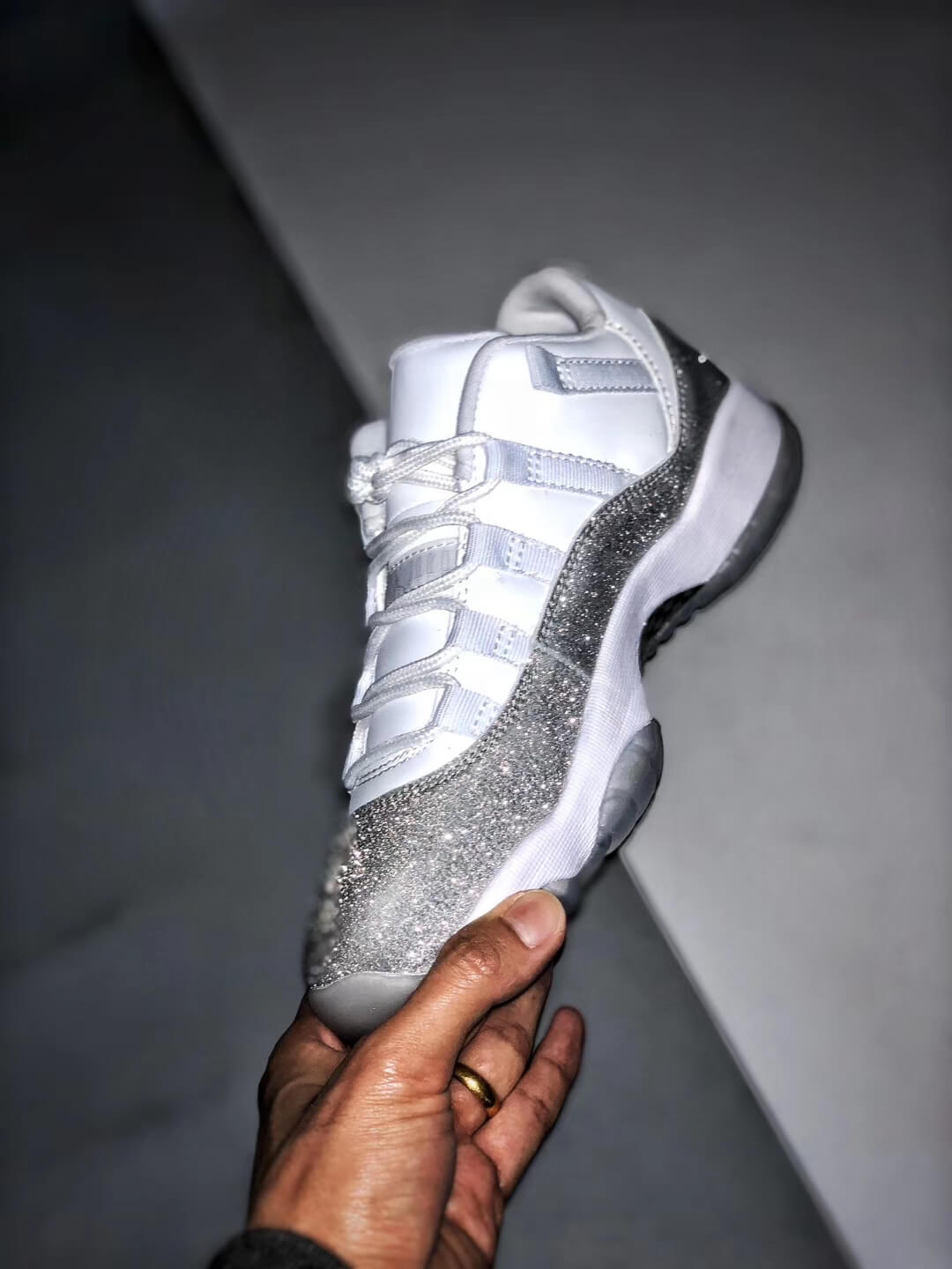 white and silver 11 jordans