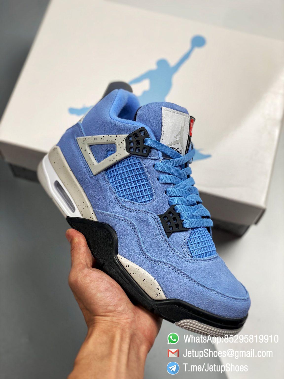 RepSneakers Air Jordan 4 Retro University Blue Suede Upper Tech Grey ...