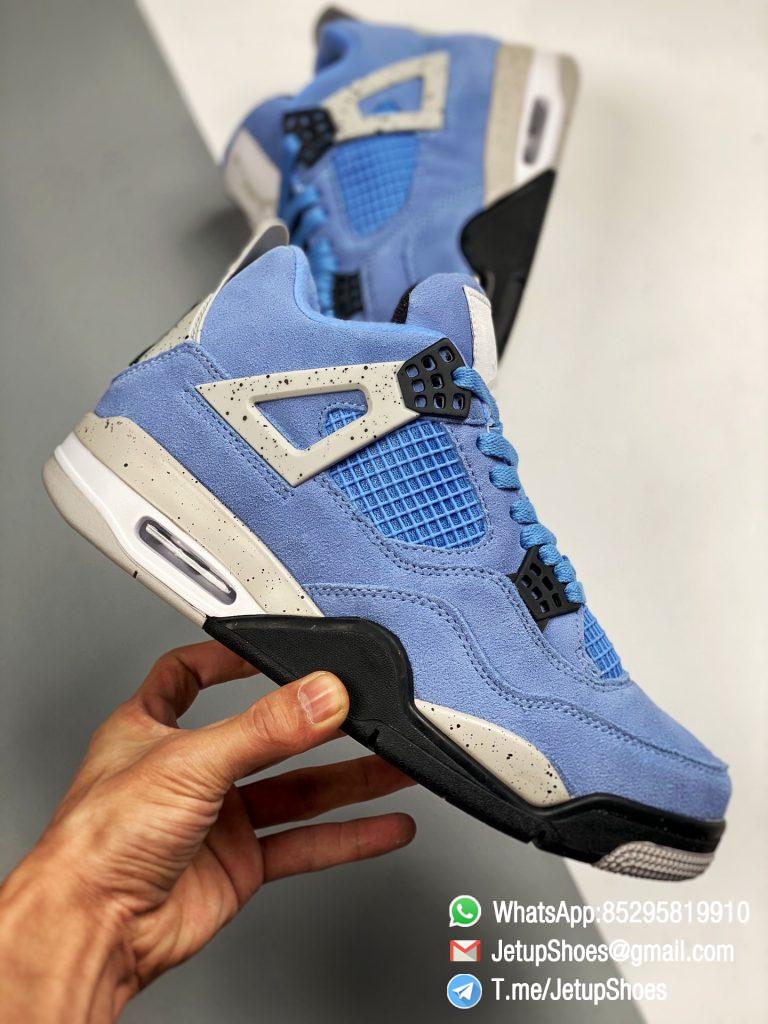 RepSneakers Air Jordan 4 Retro University Blue Suede Upper Tech Grey ...