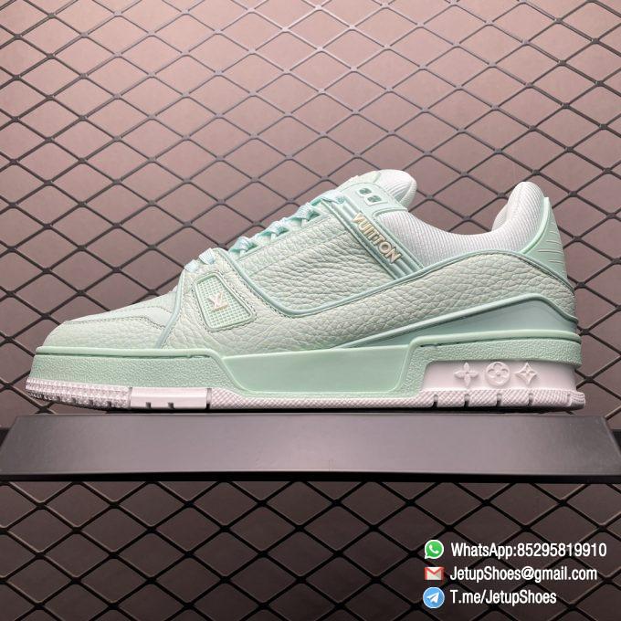 RepSneakers Louis Vuitton Trainer Sneakers Mint Green Leather Upper FashionReps LV Trainer Snkrs 01