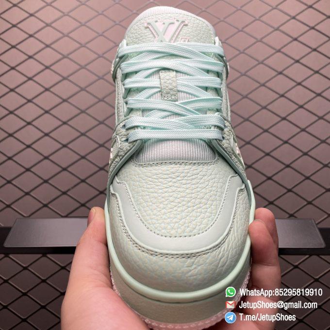 RepSneakers Louis Vuitton Trainer Sneakers Mint Green Leather Upper FashionReps LV Trainer Snkrs 05
