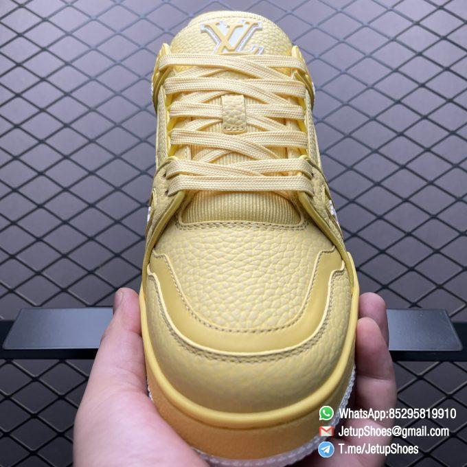 RepSneakers LV Trainer Sneaker 1ACQ80 Yellow Ubuck Grained calf leather Designer Rep Sneakers 05